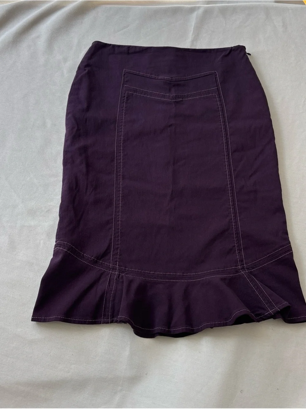Elevenses (Anthropologie) Deep Purple Ruffle Hem Midi Skirt 2
